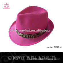 pink fedora hats cheap polyester hat PP promo hats with custom design logo